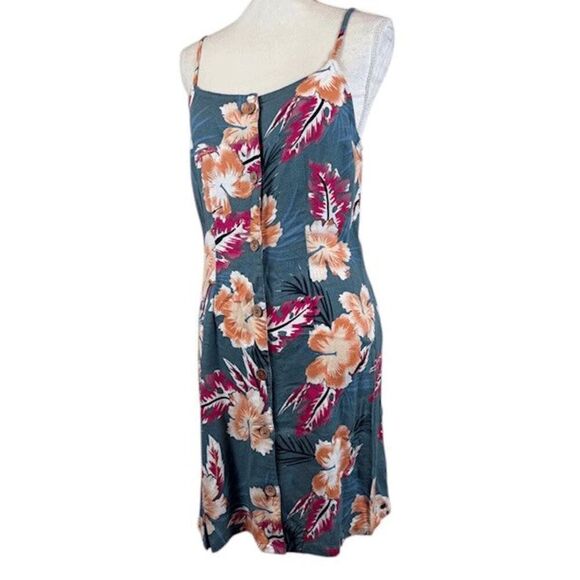 ROXY Sweet About Me Tropical Print Blue Sundress Button Front Size Medium - Picture 3 of 13